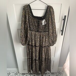 Madewell Black Floral Midi Dress